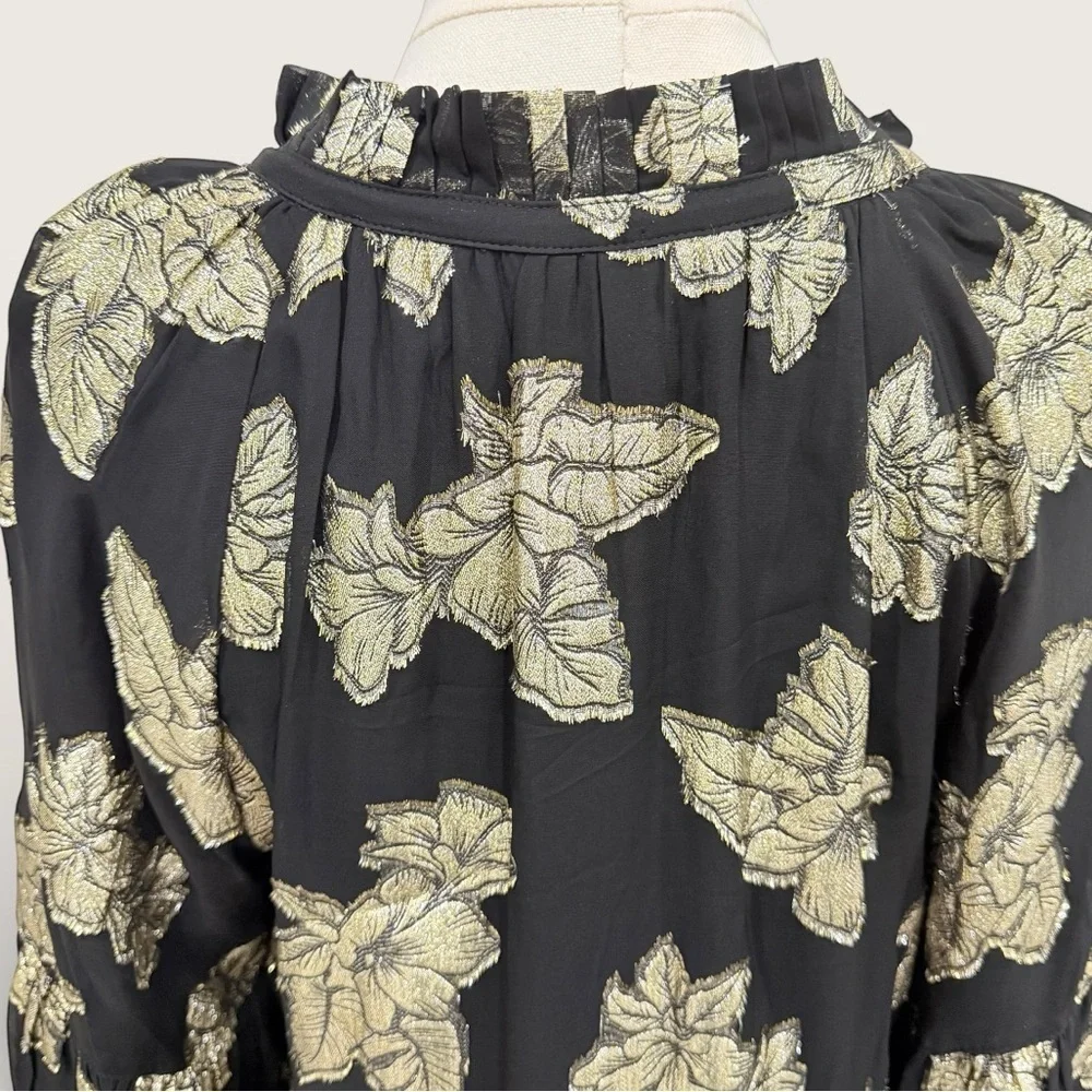 Tommy Bahama Shimmering Shores Long Sleeve Tiered Shift Dress Black Gold NWT